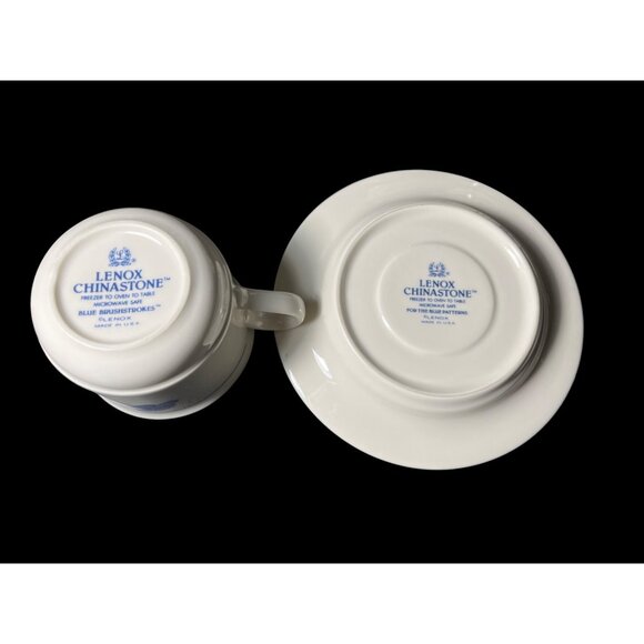 New Lenox Chinastone Blue Brushstrokes Vintage Coffee Tea Cups & Saucers, 6 sets - Picture 7 of 9
